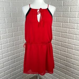 ZARA Trafaluc Halter Toggle Red Faux Leather Tie Waist Mini Dress Sz M